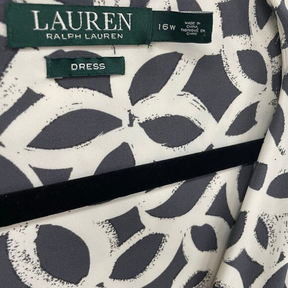 Lauren Ralph Lauren Gray White Floral Lowcut Gathered Waist Dress Size 16W - Picture 5 of 5